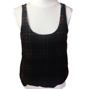 J Crew Velour Stewart Tank Top Black Tartan Plaid Size 6 lined